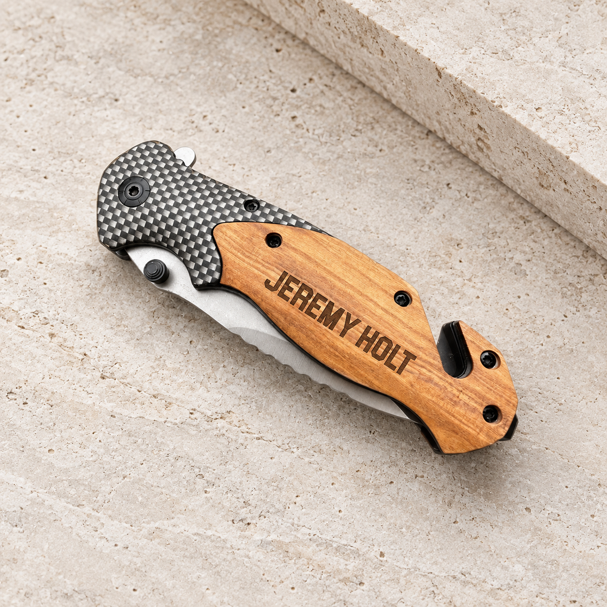 The Blade - Personalized Pocket Folding Knife — editorial product photograph