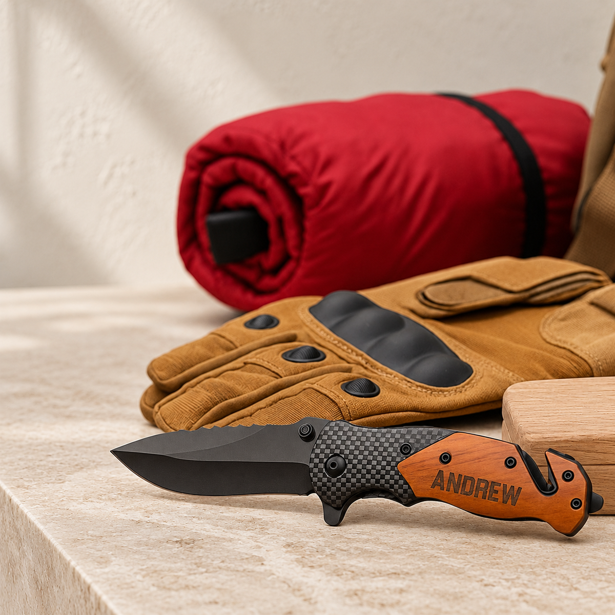 The Blade - Personalized Pocket Folding Knife — editorial product photograph