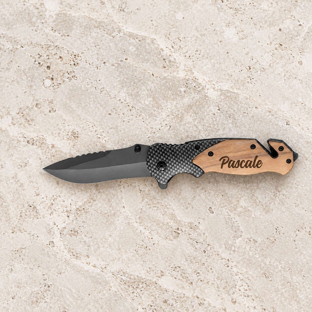 The Blade - Personalized Pocket Folding Knife — editorial product photograph