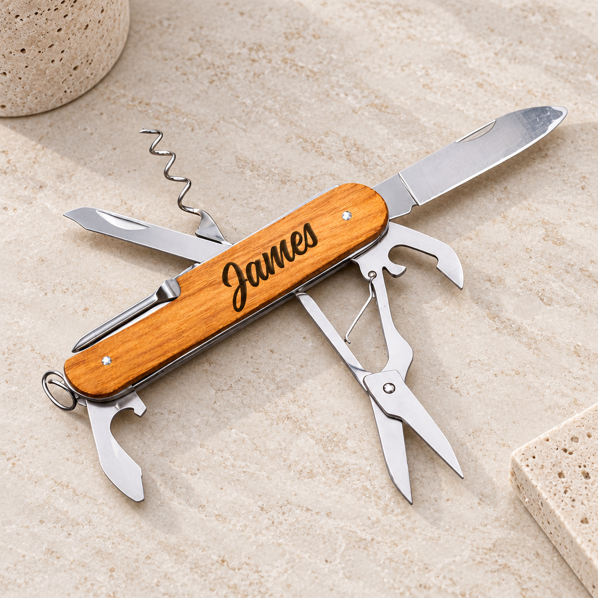 The Utility – Personalized Swiss Multi-Tool — editorial product photograph