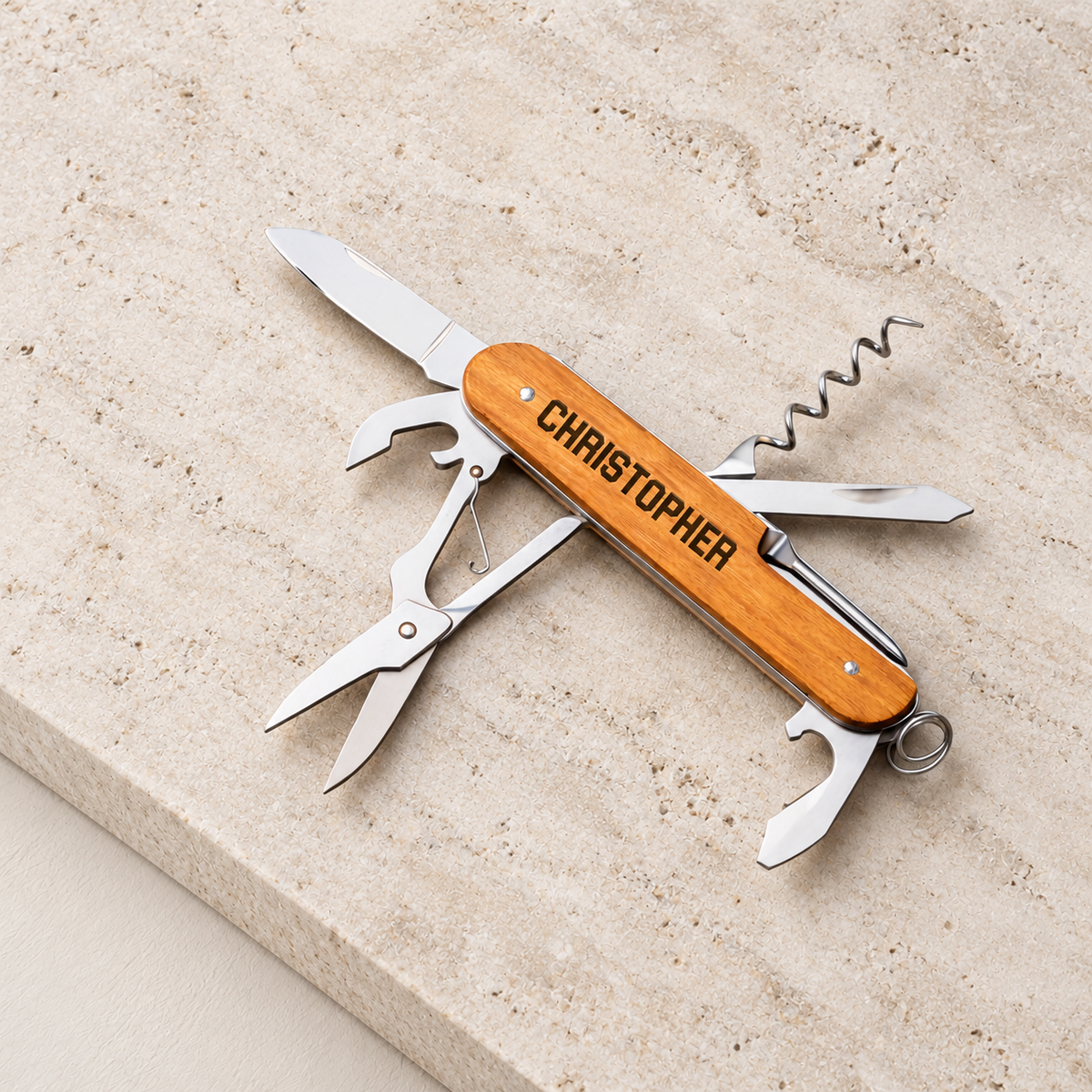 The Utility – Personalized Swiss Multi-Tool — editorial product photograph