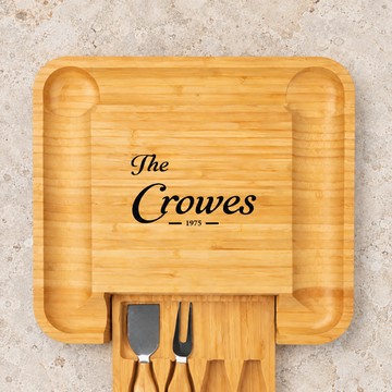 The Gather – Personalized Bamboo Charcuterie Cheese Board Set — editorial product photograph