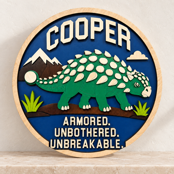 Personalized Dino Sign – "The Armor" — editorial product photograph