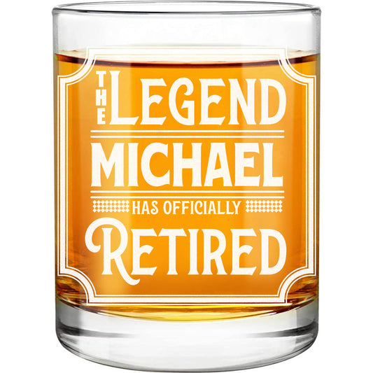 Personalized Whiskey Glass - "The Legend Has Officially Retired"