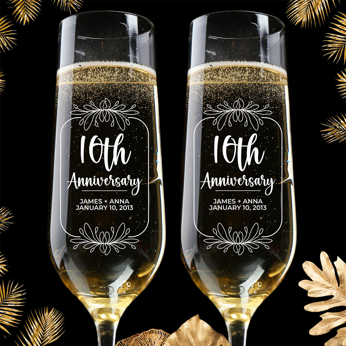 Personalized Champagne Flute Glass Set - "Anniversary"