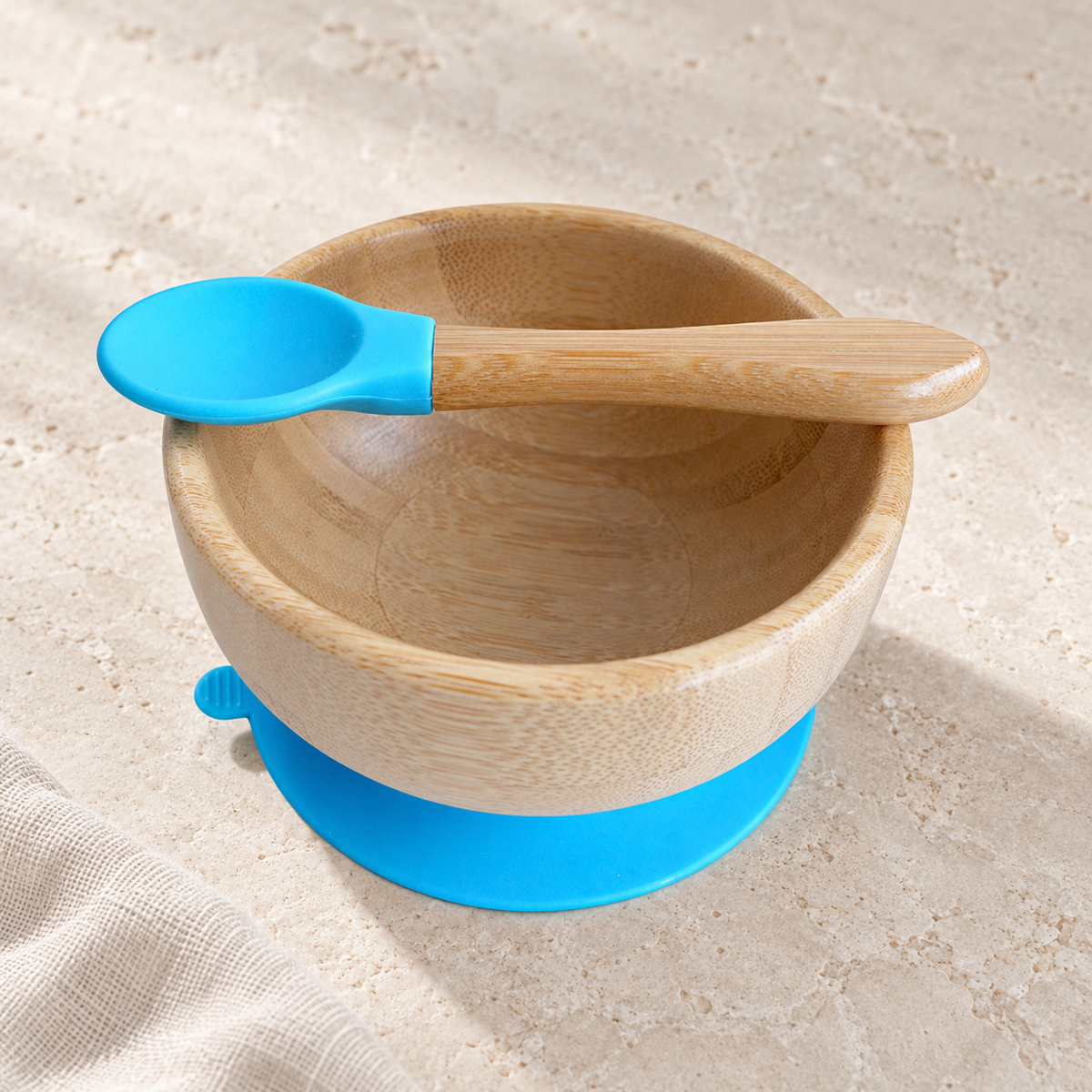 Personalized blue bamboo baby bowl and spoon, gallery view 2