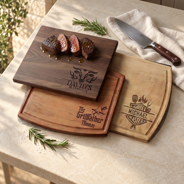 Custom BBQ Cutting Board styled in a warm, naturally lit interior
