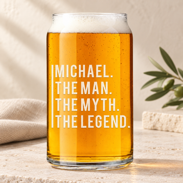 Personalized Beer Can Glass - "The Legend" — personalized detail, styled in natural daylight