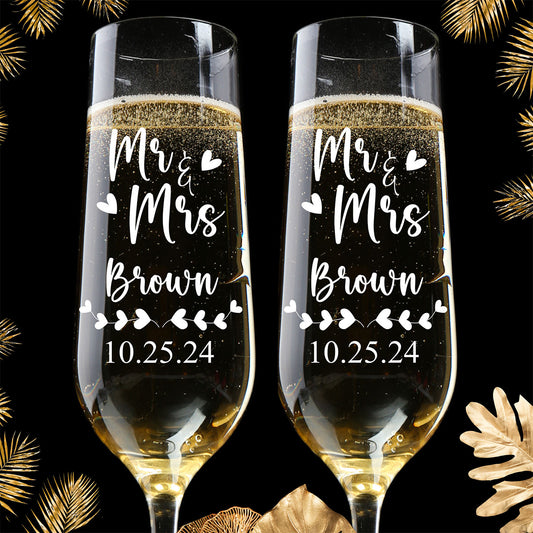 Ensemble de verres flûte à champagne personnalisés - "Mr &amp; Mrs Hearts"