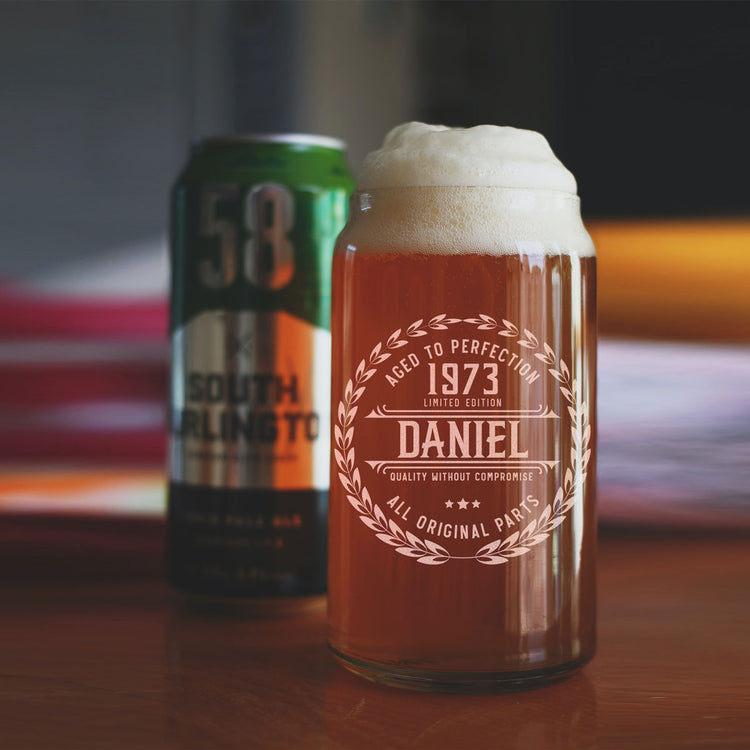 Personalized Beer Can Glass - "Aged To Perfection"