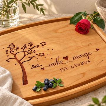 Personalized Cutting Board - Unique Wedding Gift Idea — engraved detail, styled in natural daylight