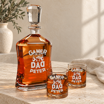 Personalized Decanter - "Gamer Dad" — natural daylight editorial photograph