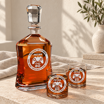 Personalized Decanter - "Gamer Level Up" — natural daylight editorial photograph