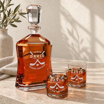 Personalized Decanter - "Hockey Coach" — natural daylight editorial photograph