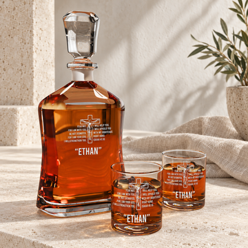 Personalized Decanter - "Isaiah 41:10" — natural daylight editorial photograph