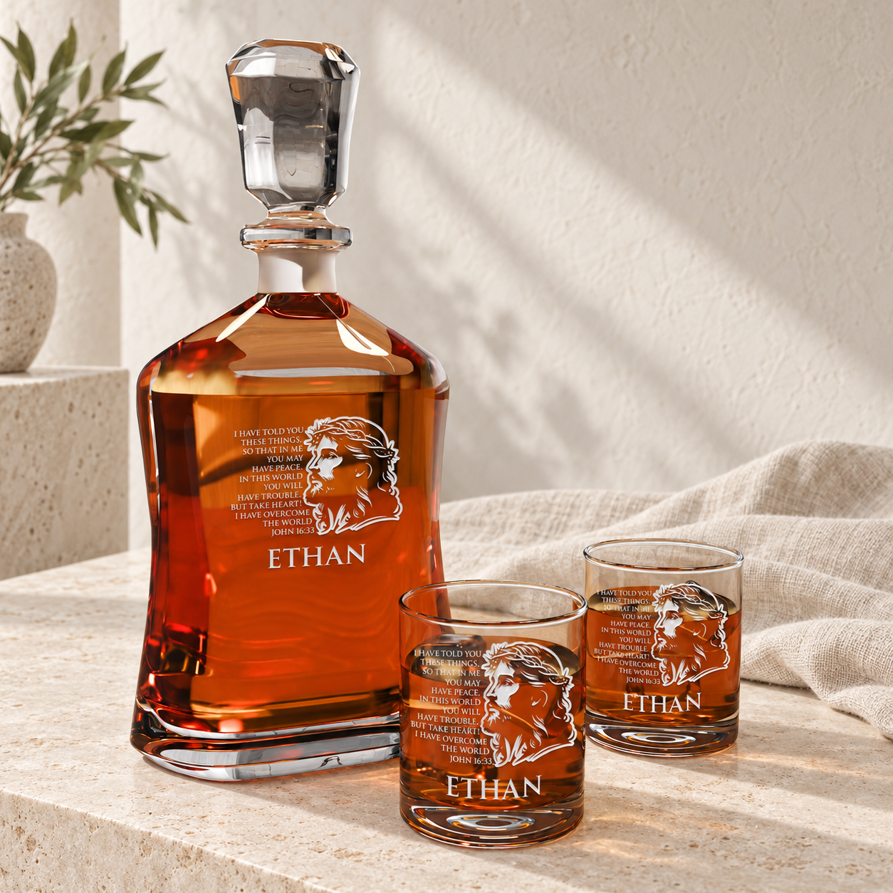 Carafe personnalisée - « Jean 16:33 »