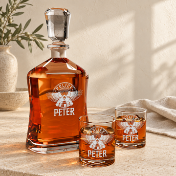 Personalized Decanter - "Police Wings" — natural daylight editorial photograph