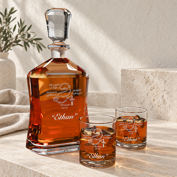 Personalized Decanter - "Romans 12:12" — natural daylight editorial photograph