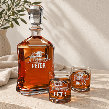 Personalized Decanter - "18 Wheeler" — styled in natural daylight