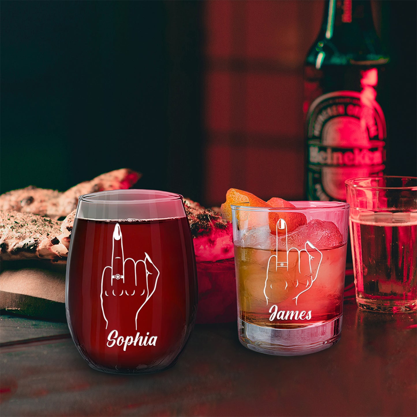 Personalized Whiskey and Wine Glass Set - "The Ringfinger"