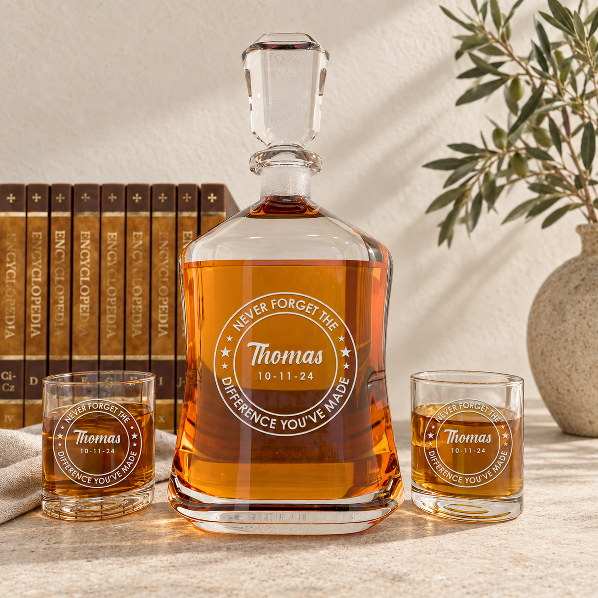Personalized Decanter - "Never Forget The Difference You've Made" — styled in natural daylight
