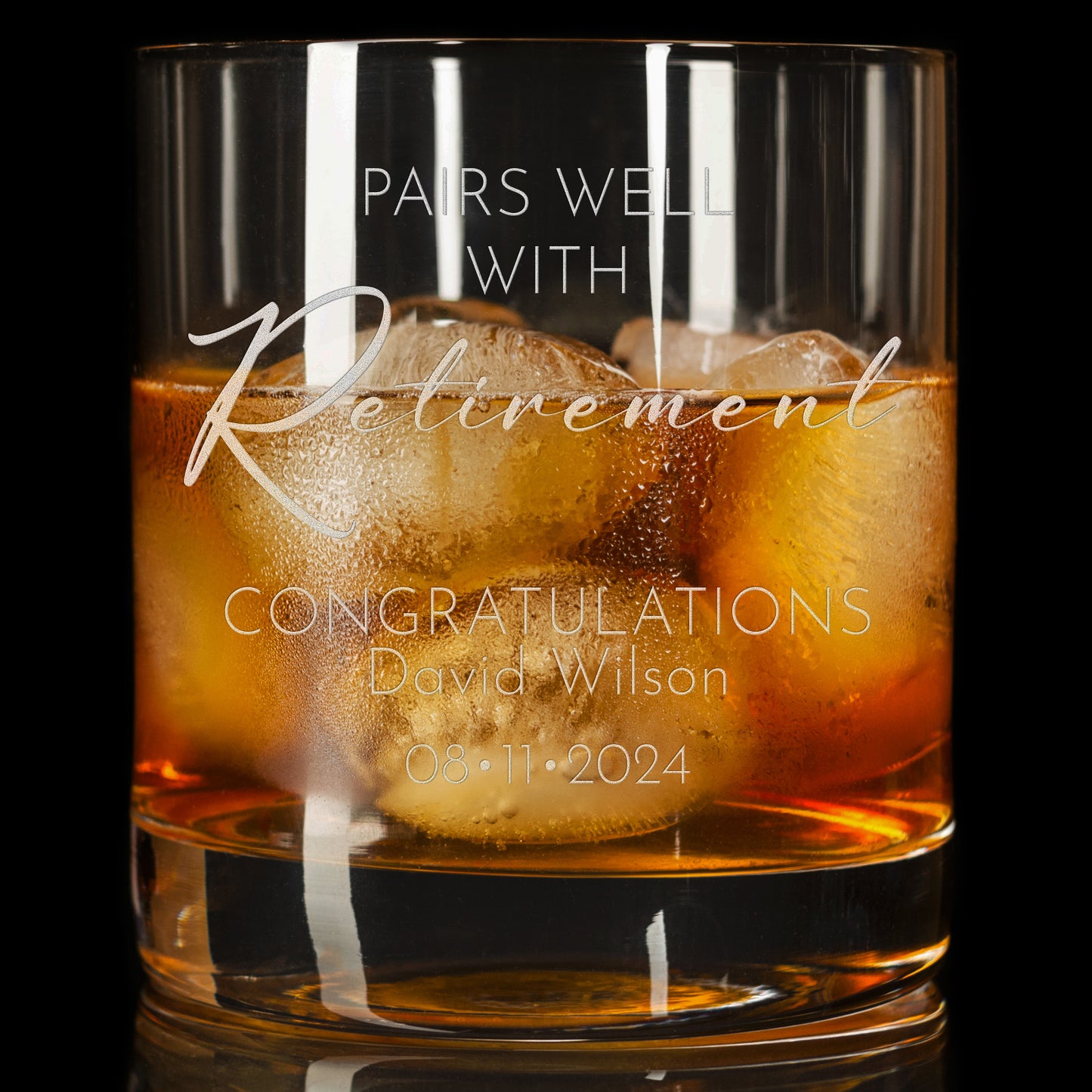 Personalized Whiskey Glass - "Pairs Well With Retirement"