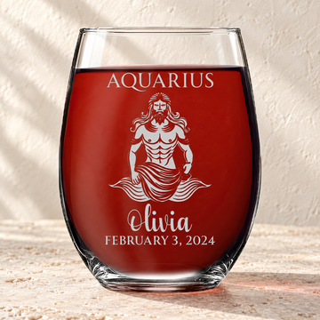 Personalized Stemless Wine Glass - "Astrology - AQUARIUS"