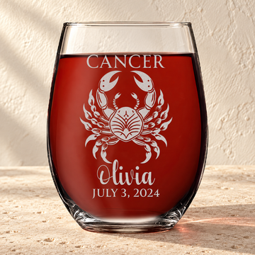 Personalized Stemless Wine Glass - "Astrology - CANCER"