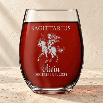 Personalized Stemless Wine Glass - "Astrology - SAGITTARIUS"