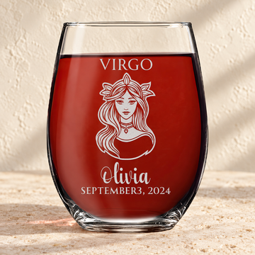 Personalized Stemless Wine Glass - "Astrology - VIRGO"