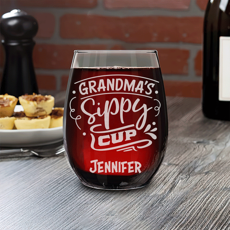 Personalized Stemless Wine Glass - "Grandma's Sippy Cup"