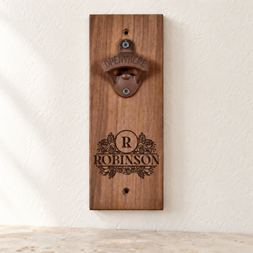 The Popper - Walnut - Personalized Wall-Mounted Bottle Opener, gallery view 1, photographed in natural light