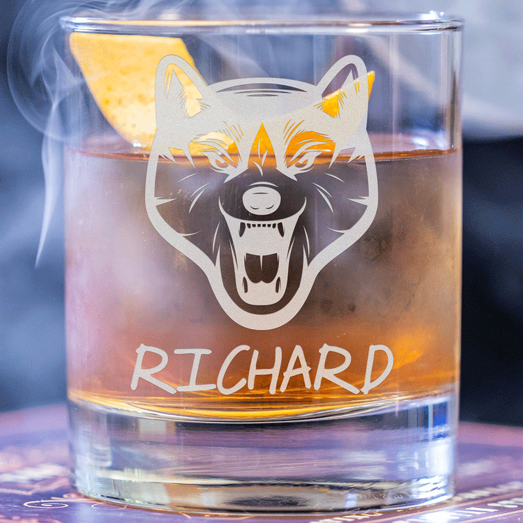 Personalized Whiskey Glass - "Wolf Head"