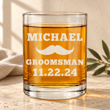 Personalized Whiskey Glass - "Moustache" — personalized detail, styled in natural daylight