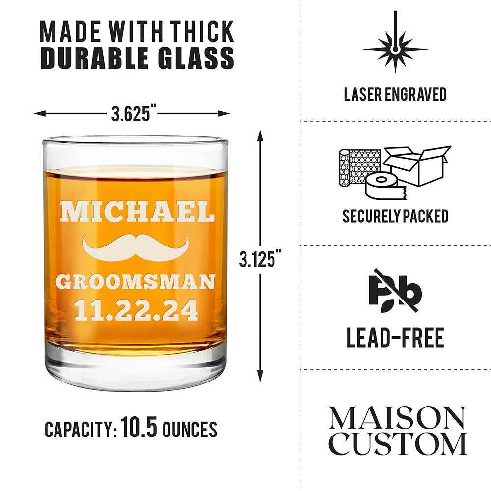 Personalized Whiskey Glass - "Moustache men"