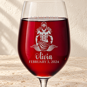 Personalized Wine Glass - Astrology - "AQUARIUS"