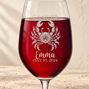 Personalized Wine Glass - Astrology - "CANCER"
