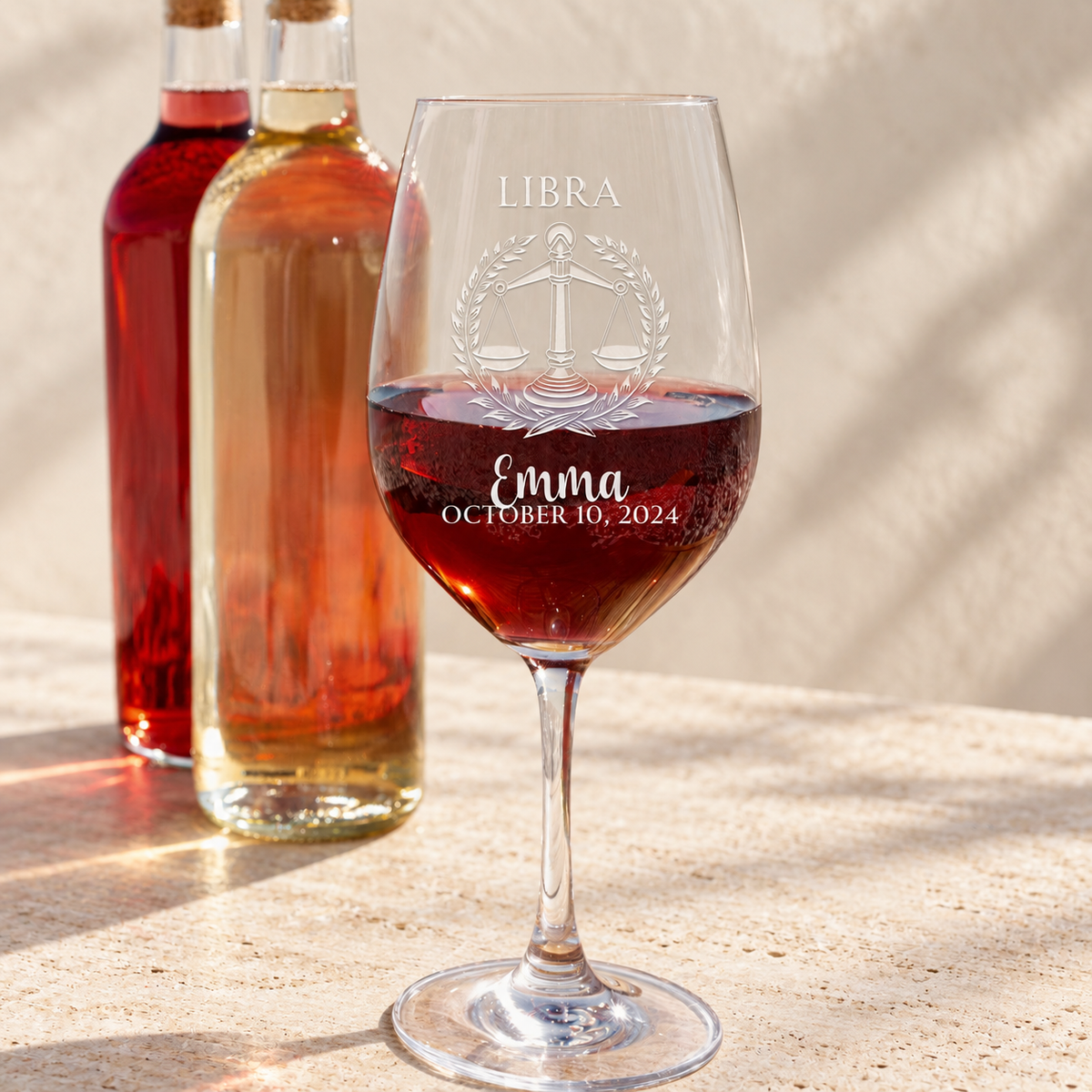 Personalized Wine Glass - Astrology - "LIBRA" — editorial product photograph