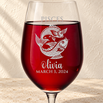 Personalized Wine Glass - Astrology - "PISCES"