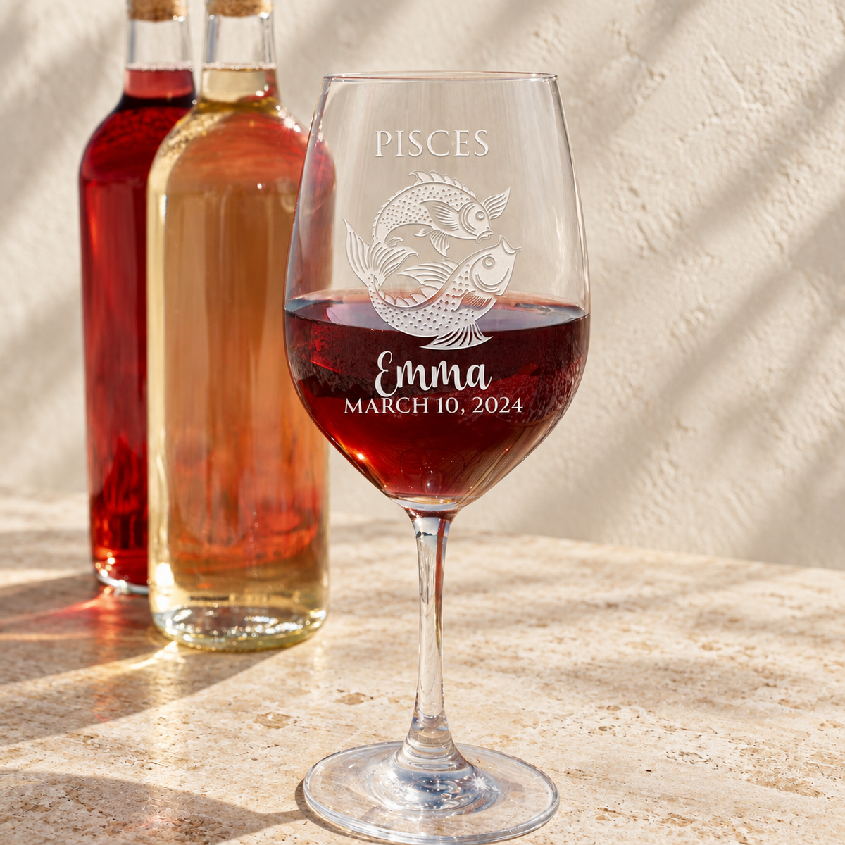 Personalized Wine Glass - Astrology - "PISCES"
