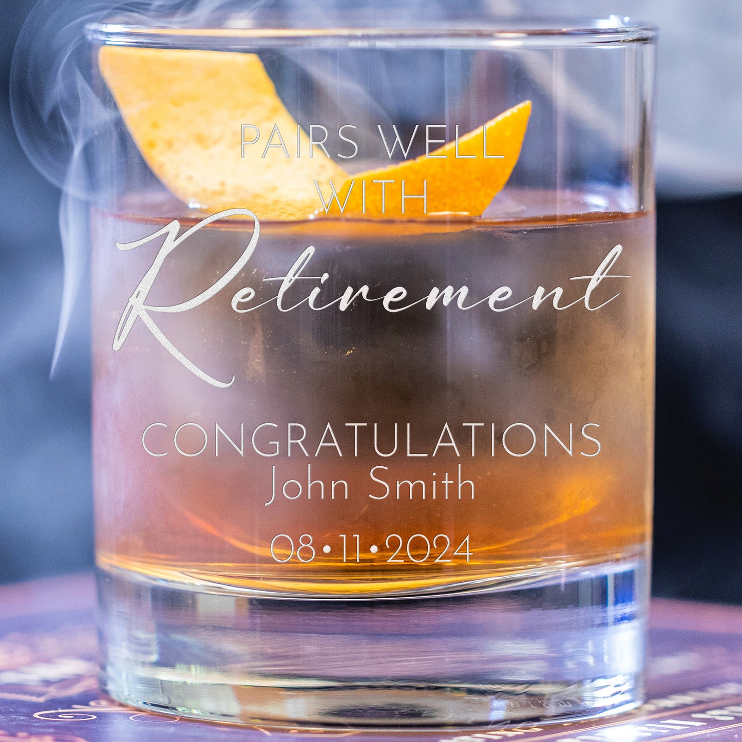 Personalized Whiskey Glass - "Pairs Well With Retirement"