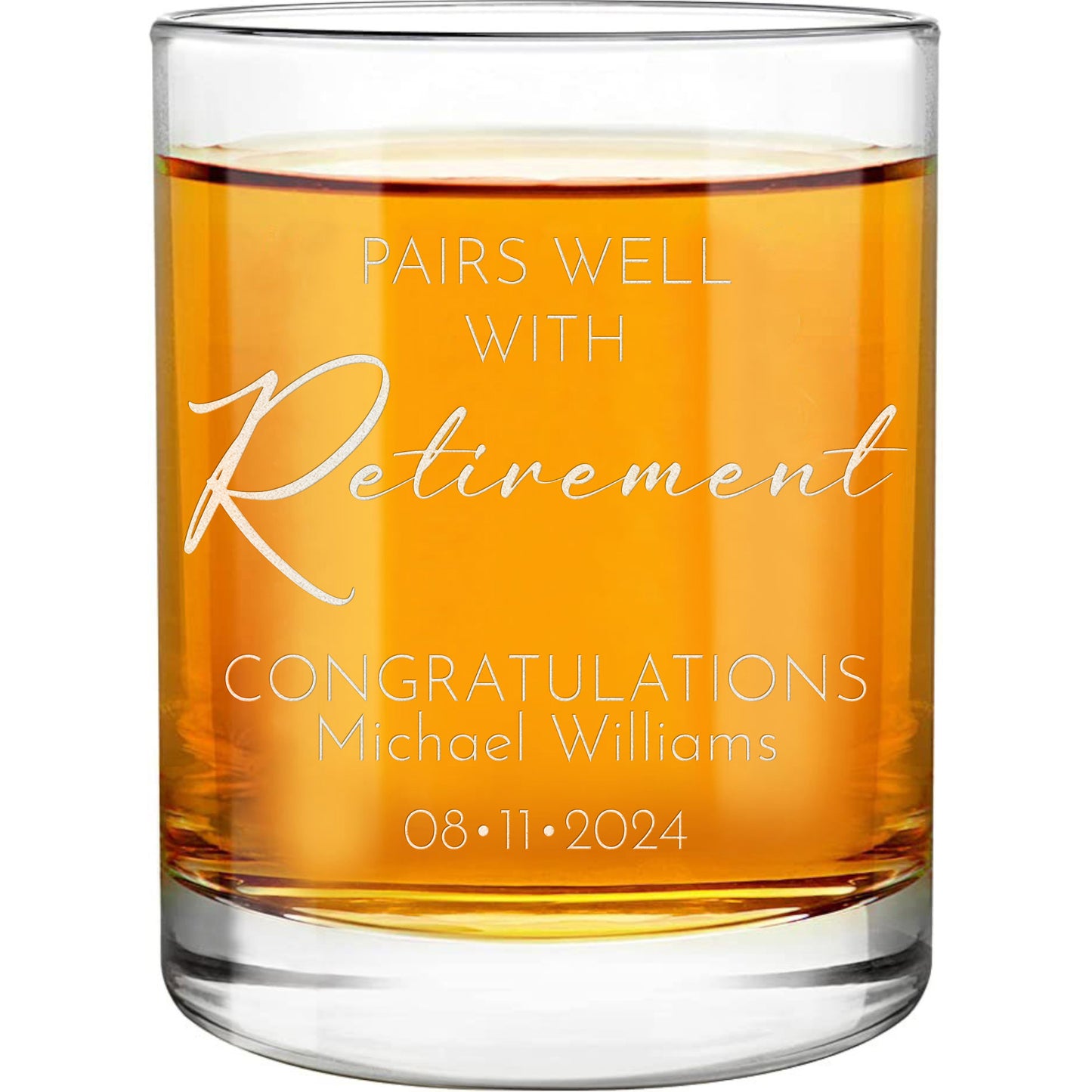 Personalized Whiskey Glass - "Pairs Well With Retirement"