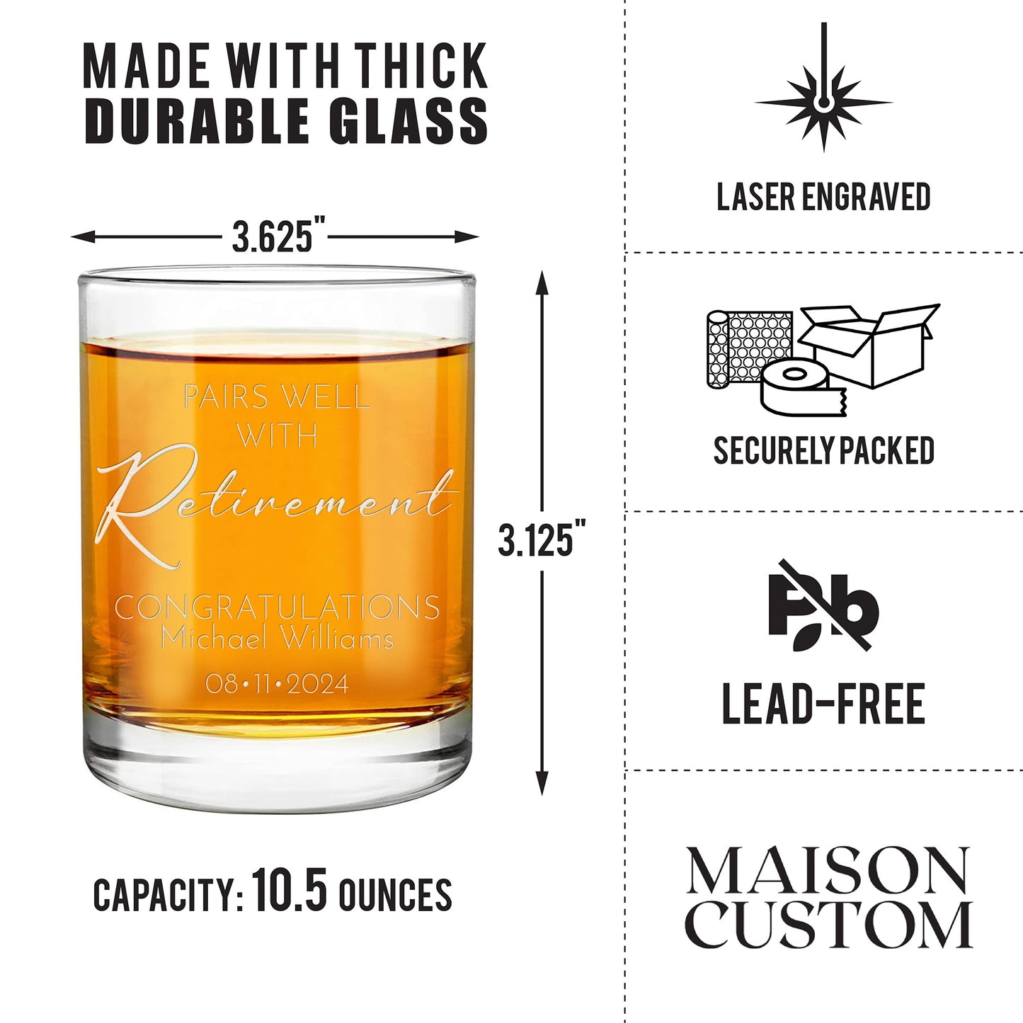 Personalized Whiskey Glass - "Pairs Well With Retirement"