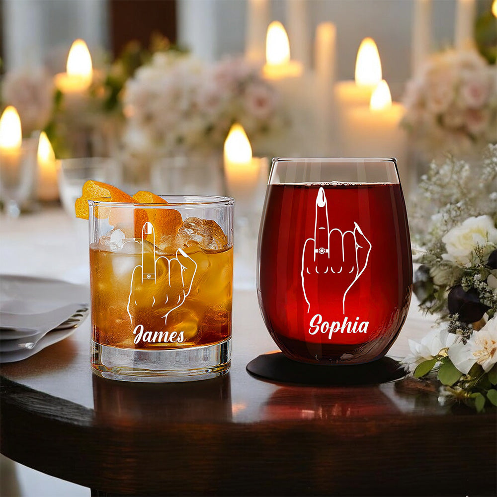 Personalized Whiskey and Wine Glass Set - "The Ringfinger"