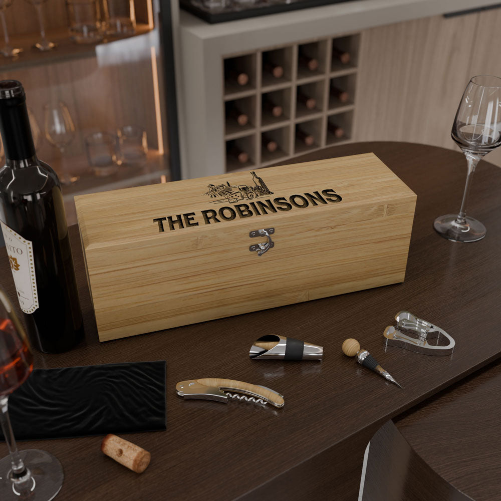The Cellar - Personalized Wine Gift Box Set - "Bamboo Wood" - Bar Decor