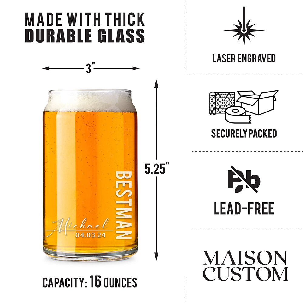 Personalized Beer Can Glass - "Signature Groomsman"