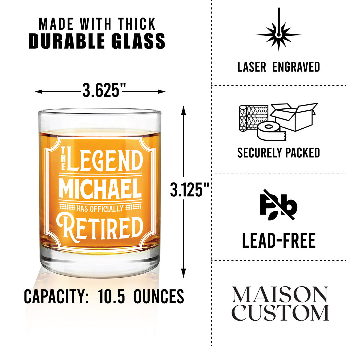 Set of 25 | The Legend Has Retired Whiskey Rock Glass | DM105 | Box SOLD Separately outlet | Party Favors