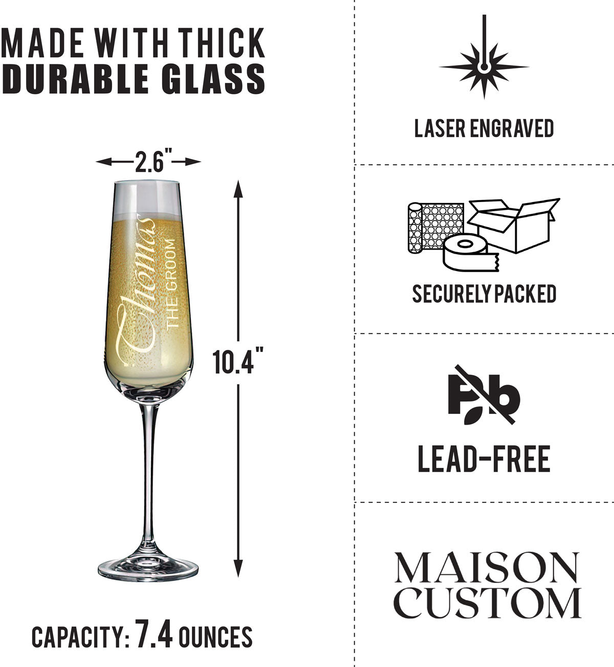 Personalized Champagne Flute Glass Set - "Groom and Bride"