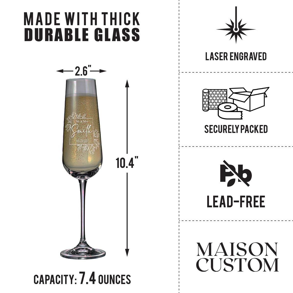 Personalized Champagne Flute Glass Set - "Mr & Mrs"