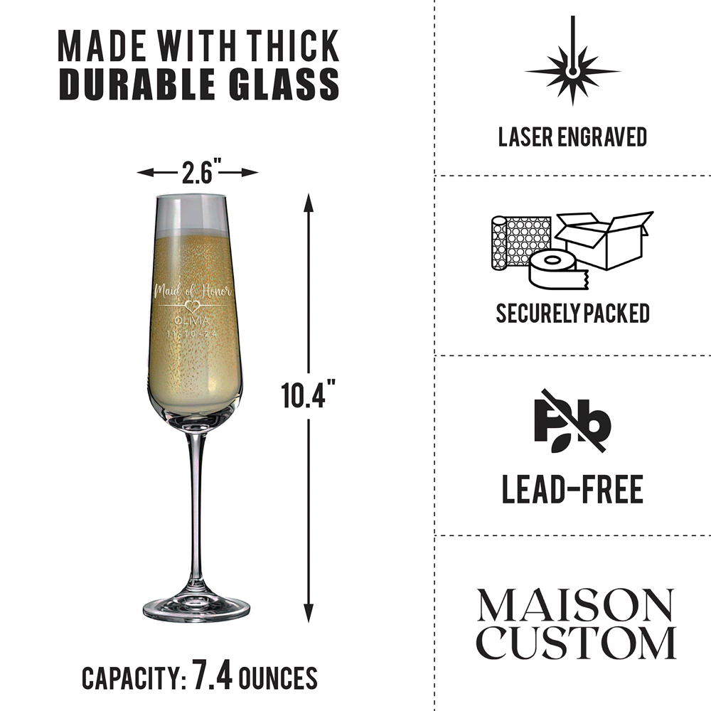 Personalized Champagne Flute - "Maid of Honor"